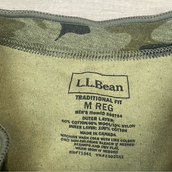 L.L. Bean Green Camouflage Long Sleeve wool blend thermal RARE camo colour way M - Picture 2 of 10